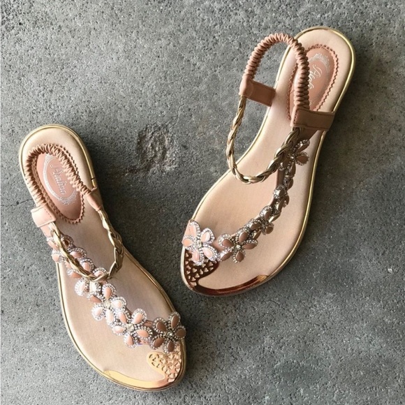 NEW COLOR!  Italina Floral Daisy Rhinestone Flat Sandal - Picture 9 of 12